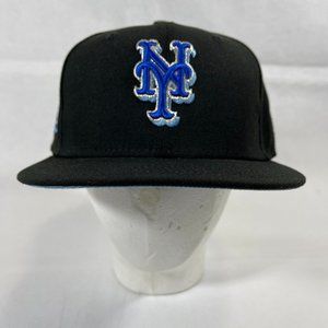 New Era 59FIFTY NY METS FITTED HAT BLACK Blue UV Silver 25th ANNIVERSARY 7 1/4"
